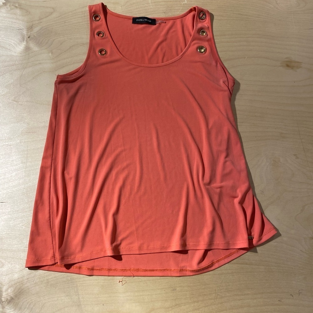 Ivanka Trump Coral Tank Top with Gold Button Details Small (NS)